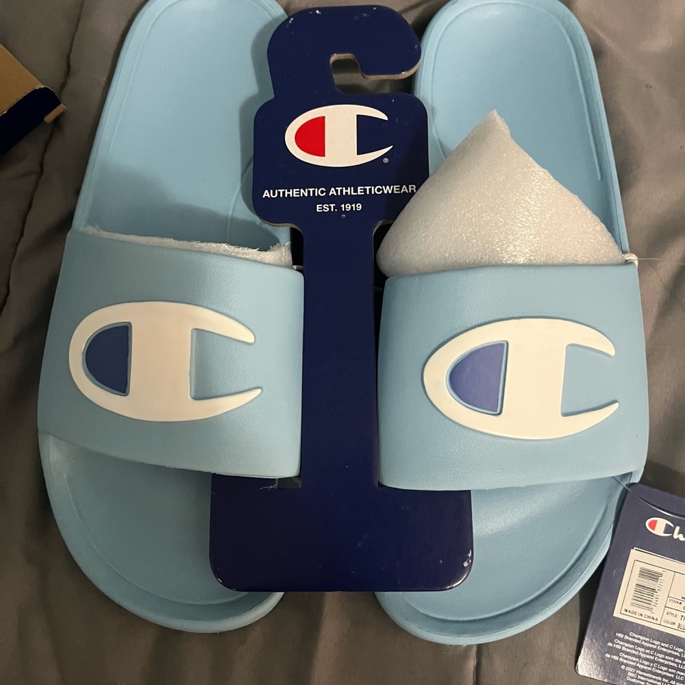 NWT - Champion Light Blue Slide Sandals W8